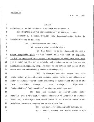 79th Texas Legislature, Regular Session, House Bill 1350, Chapter 567