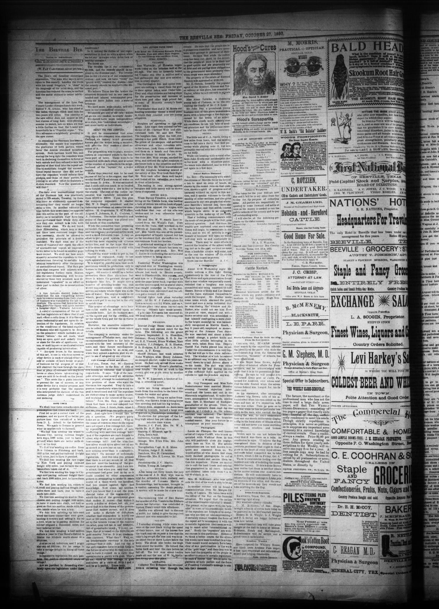 The Beeville Bee (Beeville, Tex.), Vol. [8], No. 21, Ed. 1 Friday, October 27, 1893
                                                
                                                    [Sequence #]: 2 of 4
                                                