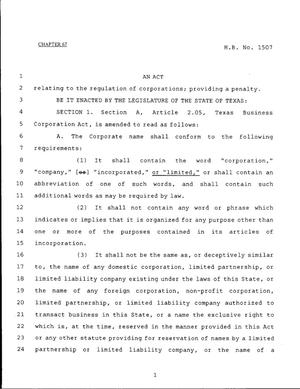 79th Texas Legislature, Regular Session, House Bill 1507, Chapter 67
