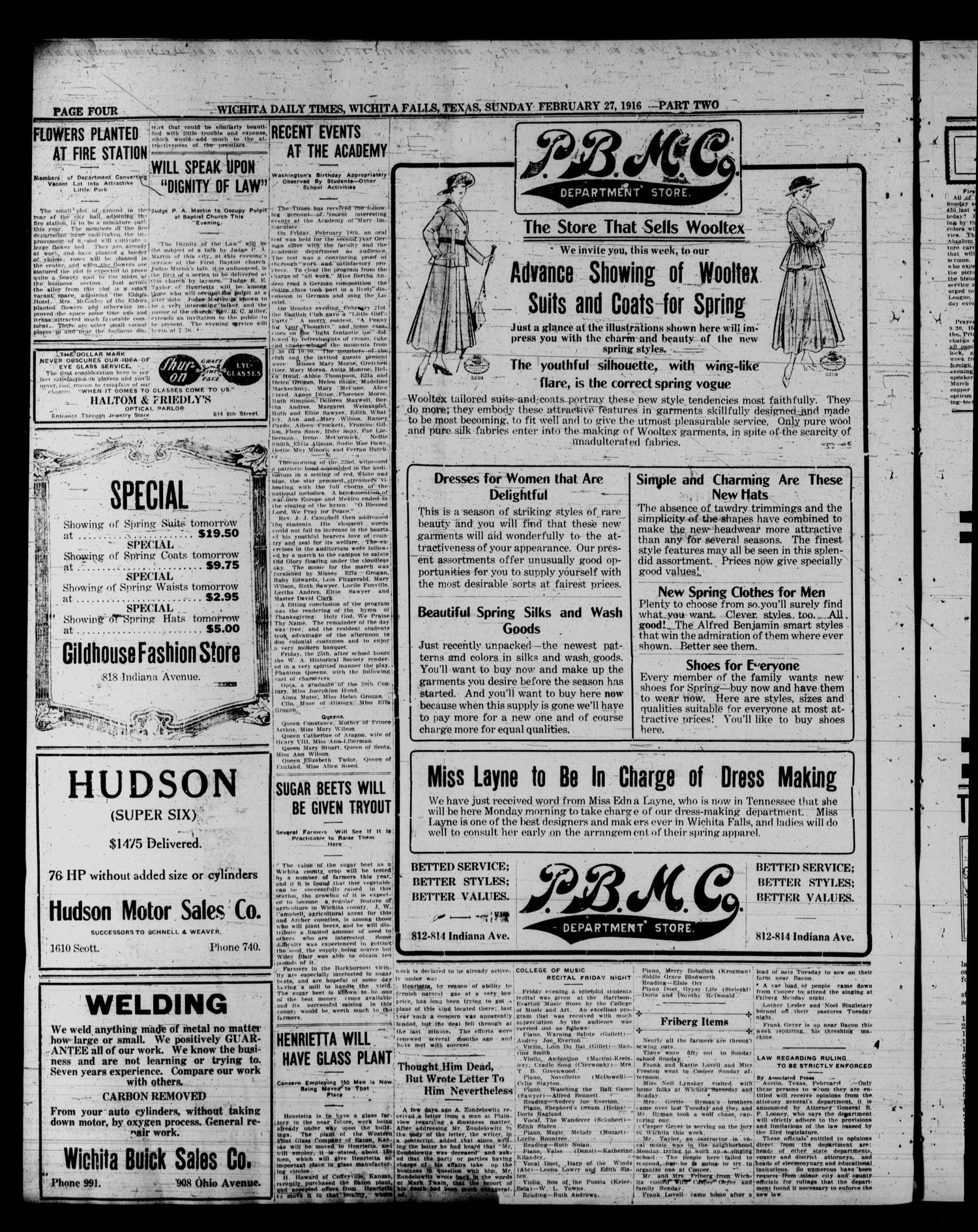 Wichita Daily Times (Wichita Falls, Tex.), Vol. 9, No. 248, Ed. 1 Sunday, February 27, 1916
                                                
                                                    [Sequence #]: 12 of 16
                                                