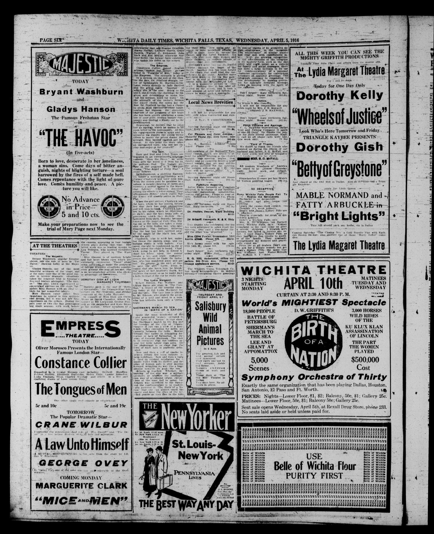 Wichita Daily Times (Wichita Falls, Tex.), Vol. 9, No. 281, Ed. 1 Wednesday, April 5, 1916
                                                
                                                    [Sequence #]: 6 of 8
                                                