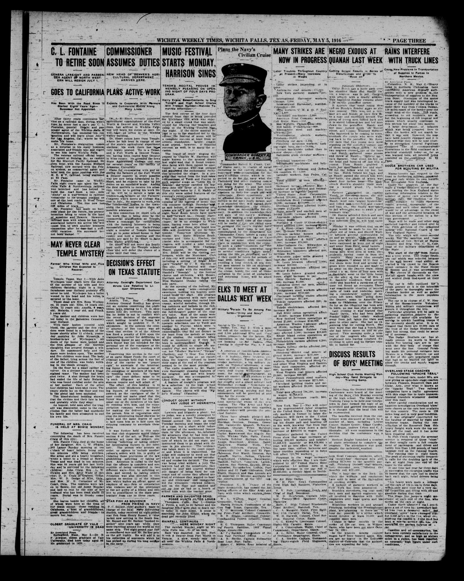 Wichita Weekly Times (Wichita Falls, Tex.), Vol. 25, No. 45, Ed. 1 Friday, May 5, 1916
                                                
                                                    [Sequence #]: 3 of 6
                                                