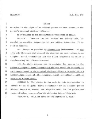 79th Texas Legislature, Regular Session, House Bill 240, Chapter 480