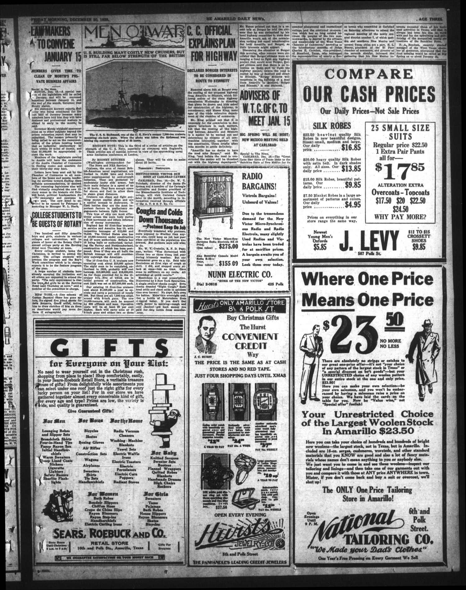 Amarillo Daily News (Amarillo, Tex.), Vol. 21, No. 4, Ed. 1 Friday, December 20, 1929
                                                
                                                    [Sequence #]: 3 of 16
                                                