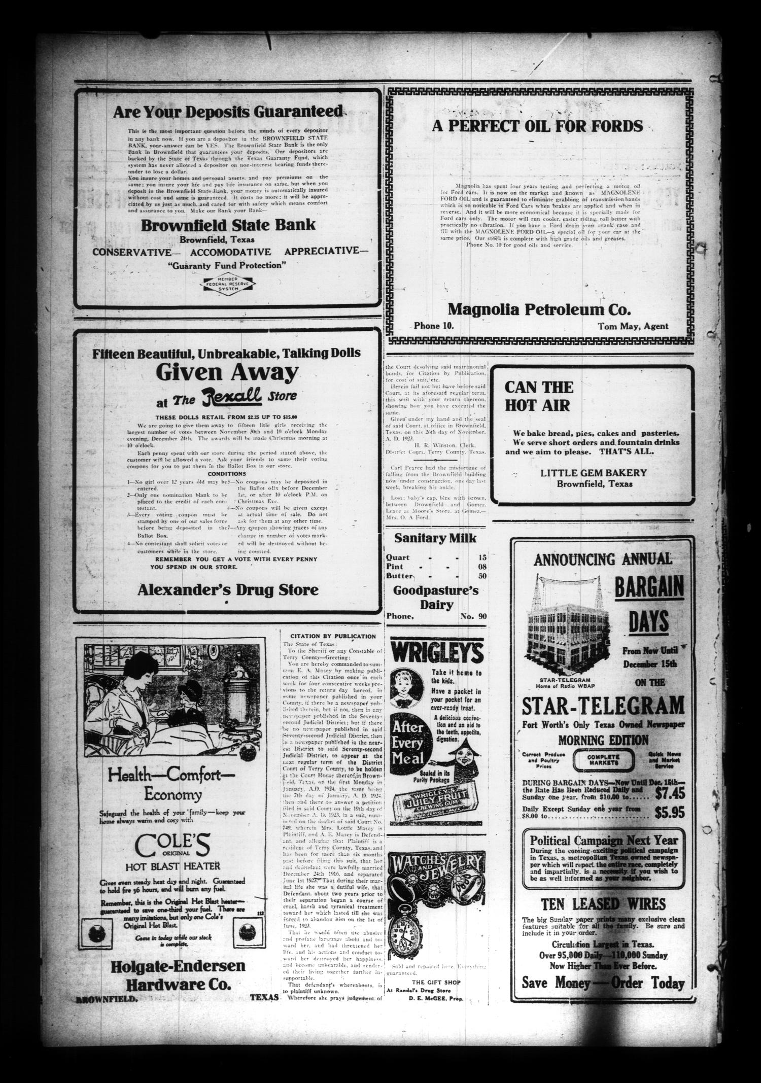 The Terry County Herald (Brownfield, Tex.), Vol. 19, No. 17, Ed. 1 Friday, November 30, 1923
                                                
                                                    [Sequence #]: 2 of 9
                                                