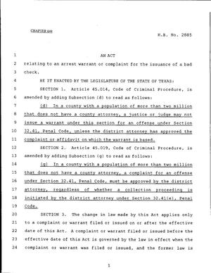79th Texas Legislature, Regular Session, House Bill 2885, Chapter 644