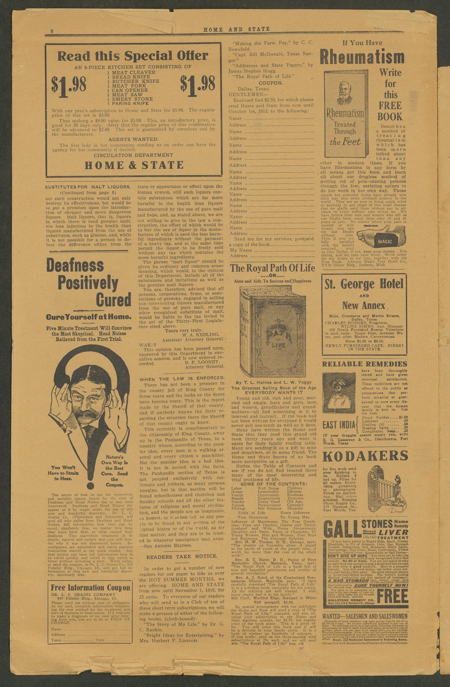 The Home and State (Dallas, Tex.), Vol. 15, No. 1, Ed. 1 Saturday, July 19, 1913
                                                
                                                    [Sequence #]: 8 of 8
                                                