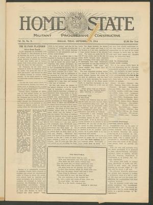 Primary view of object titled 'Home and State (Dallas, Tex.), Vol. 16, No. 8, Ed. 1 Saturday, September 19, 1914'.