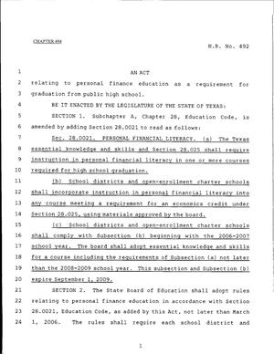 79th Texas Legislature, Regular Session, House Bill 492, Chapter 494