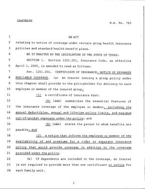 79th Texas Legislature, Regular Session, House Bill 765, Chapter 939