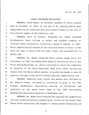 79th Texas Legislature, Regular Session, House Concurrent Resolution 190
