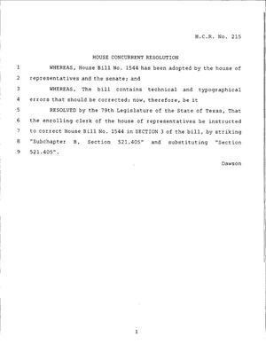 79th Texas Legislature, Regular Session, House Concurrent Resolution 215