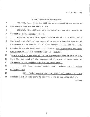 79th Texas Legislature, Regular Session, House Concurrent Resolution 233