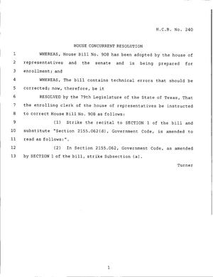 79th Texas Legislature, Regular Session, House Concurrent Resolution 240