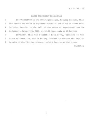 79th Texas Legislature, Regular Session, House Concurrent Resolution 26