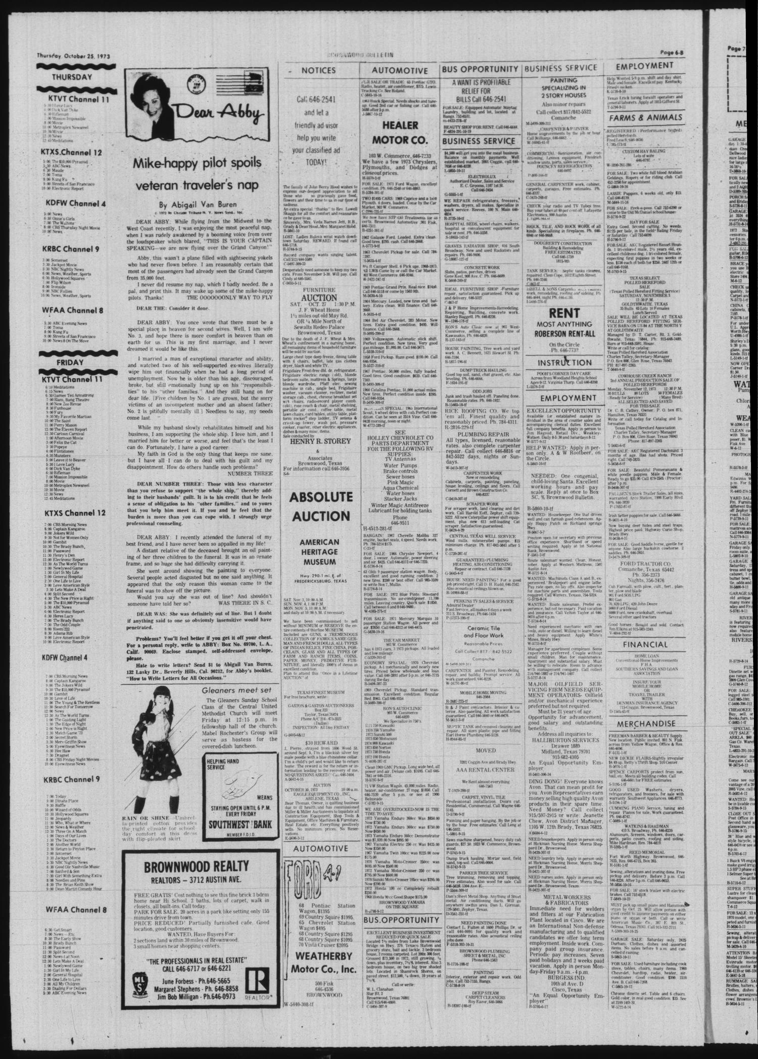 Brownwood Bulletin (Brownwood, Tex.), Vol. 74, No. 10, Ed. 1 Thursday, October 25, 1973
                                                
                                                    [Sequence #]: 18 of 20
                                                