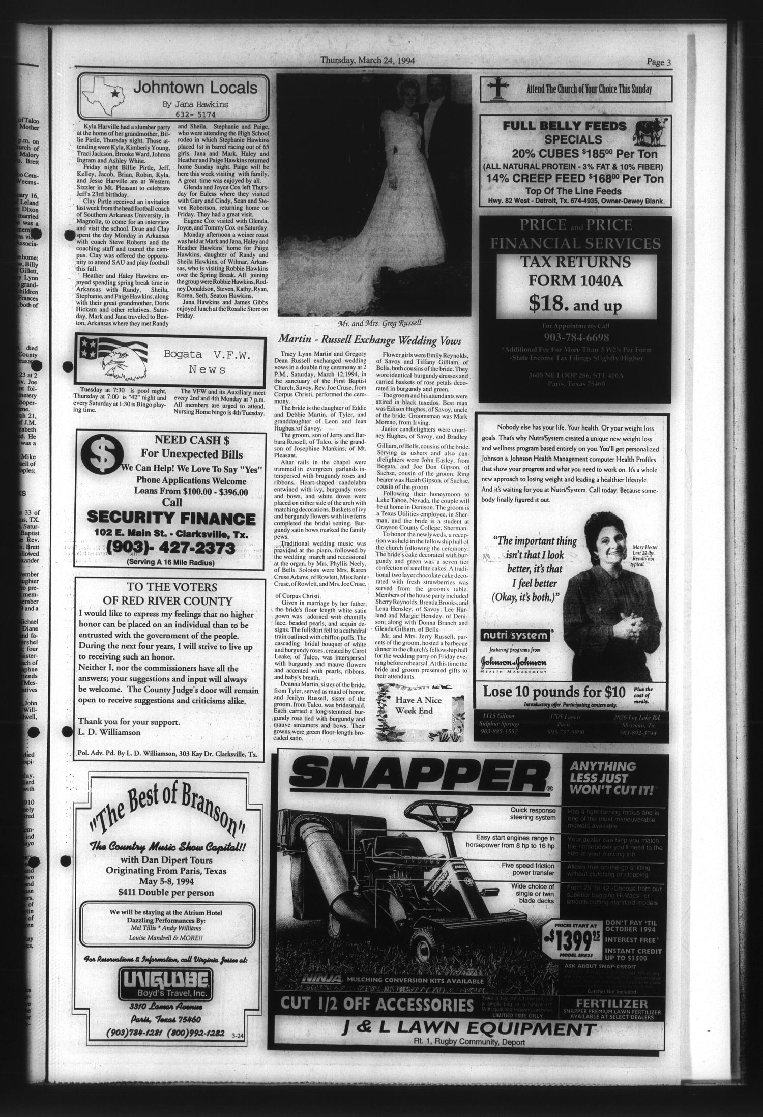 Talco Times (Talco, Tex.), Vol. 59, No. 4, Ed. 1 Thursday, March 24, 1994
                                                
                                                    [Sequence #]: 3 of 10
                                                