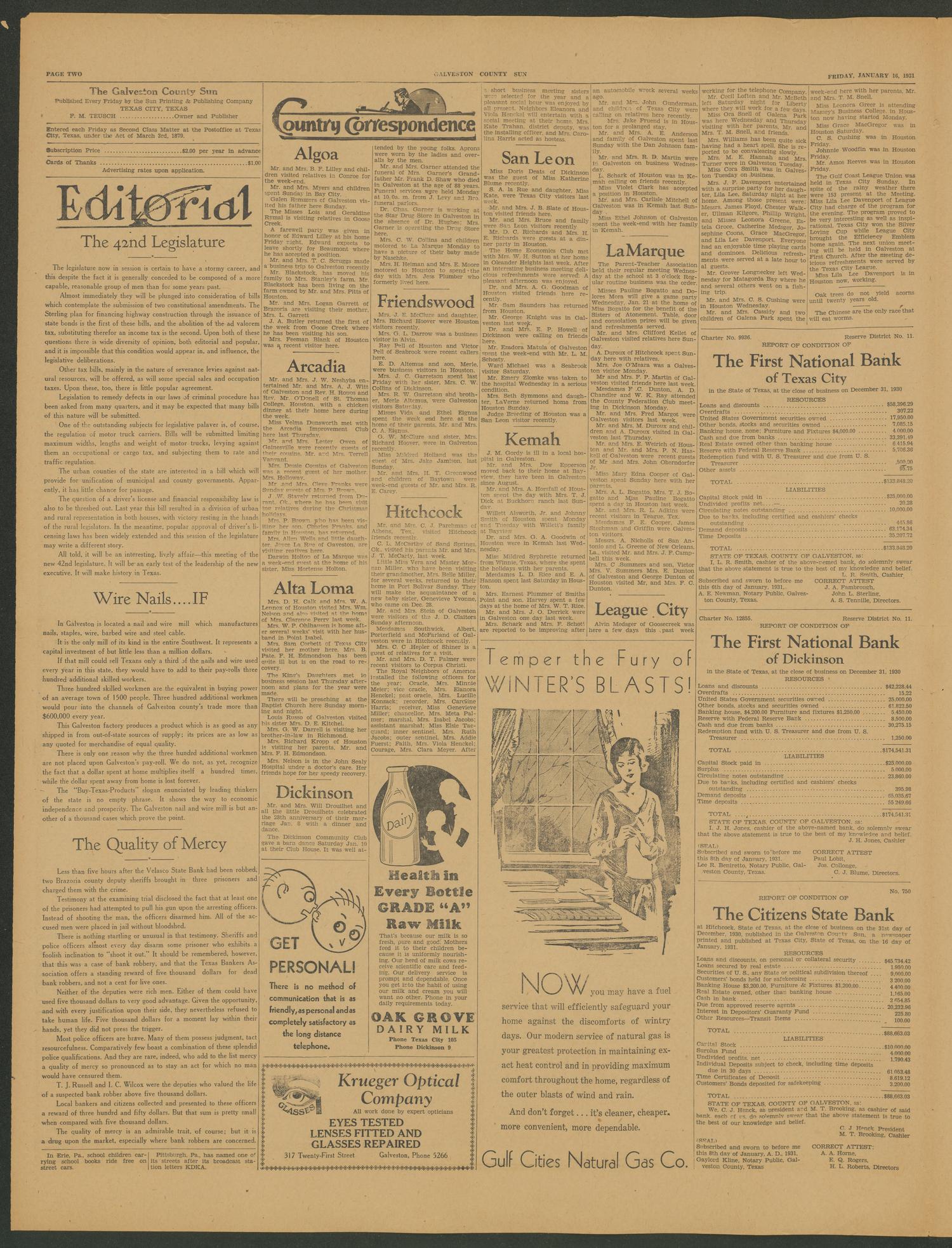 The Galveston County Sun (Texas City, Tex.), Vol. 17, No. 31, Ed. 1 Friday, January 16, 1931
                                                
                                                    [Sequence #]: 2 of 4
                                                