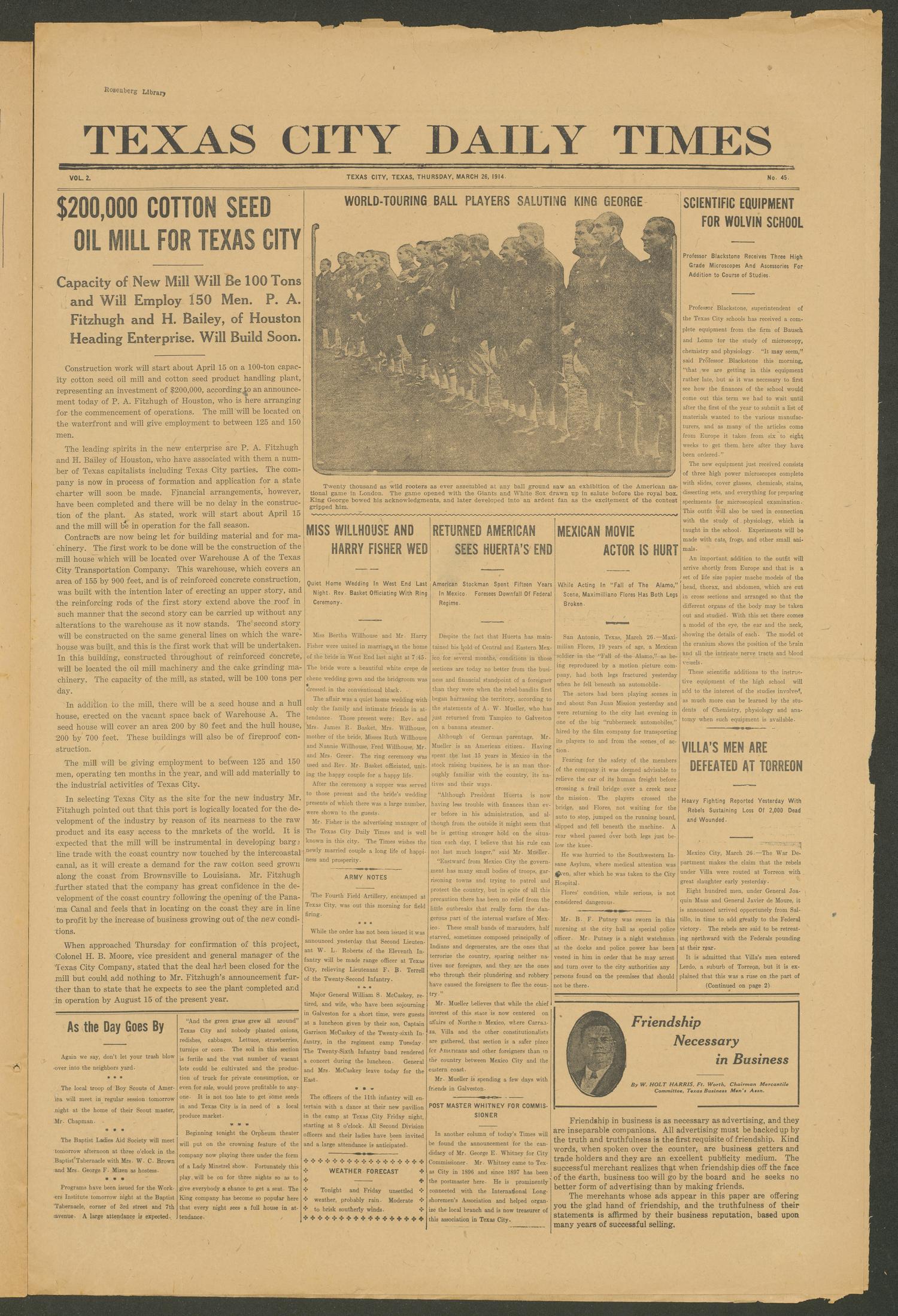 Texas City Daily Times (Texas City, Tex.), Vol. 2, No. 45, Ed. 1 Thursday, March 26, 1914
                                                
                                                    [Sequence #]: 1 of 4
                                                