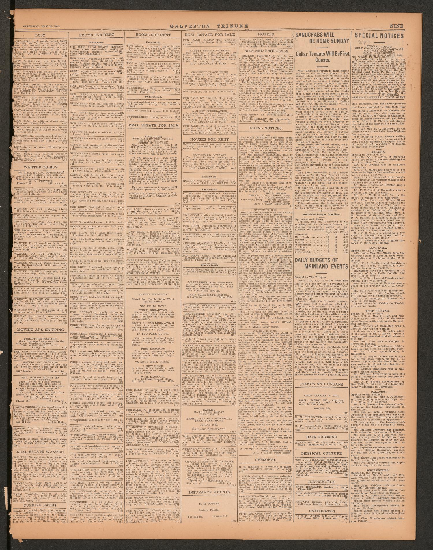 Galveston Tribune. (Galveston, Tex.), Vol. 41, No. 151, Ed. 1 Saturday, May 21, 1921
                                                
                                                    [Sequence #]: 9 of 14
                                                