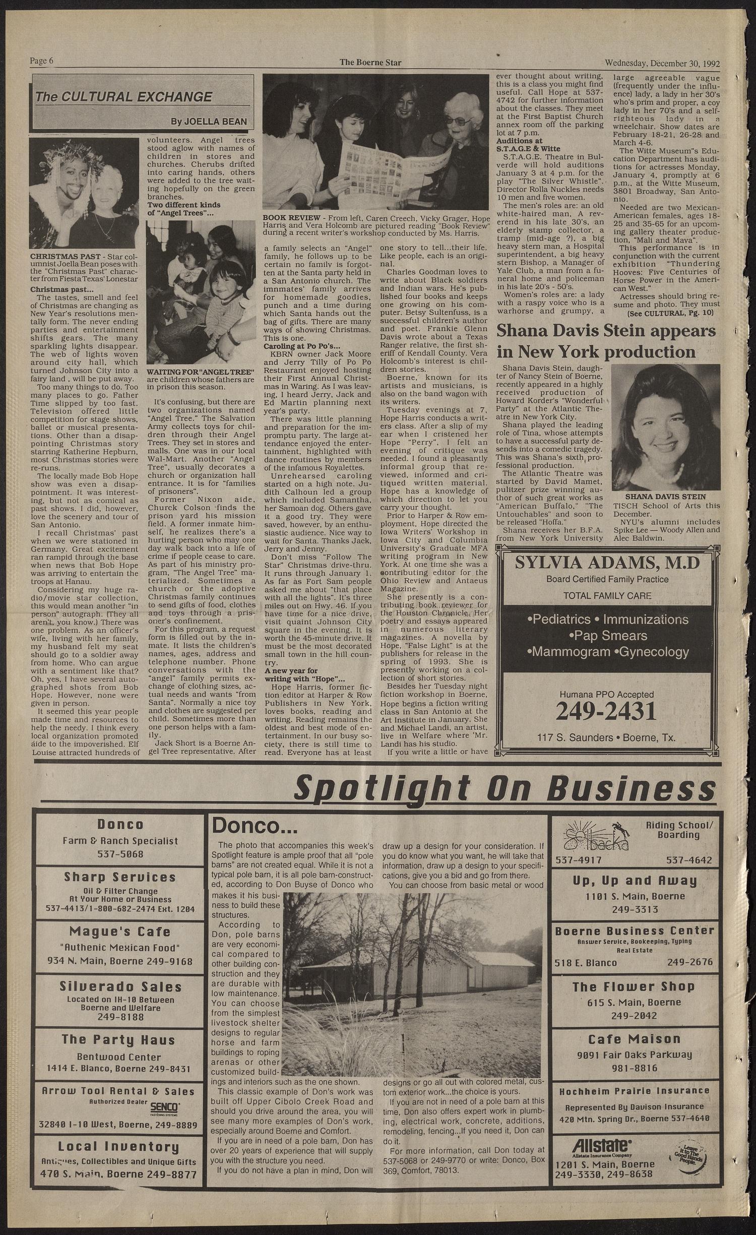 The Boerne Star (Boerne, Tex.), Vol. 89, No. 3, Ed. 1 Wednesday, December 30, 1992
                                                
                                                    [Sequence #]: 6 of 16
                                                