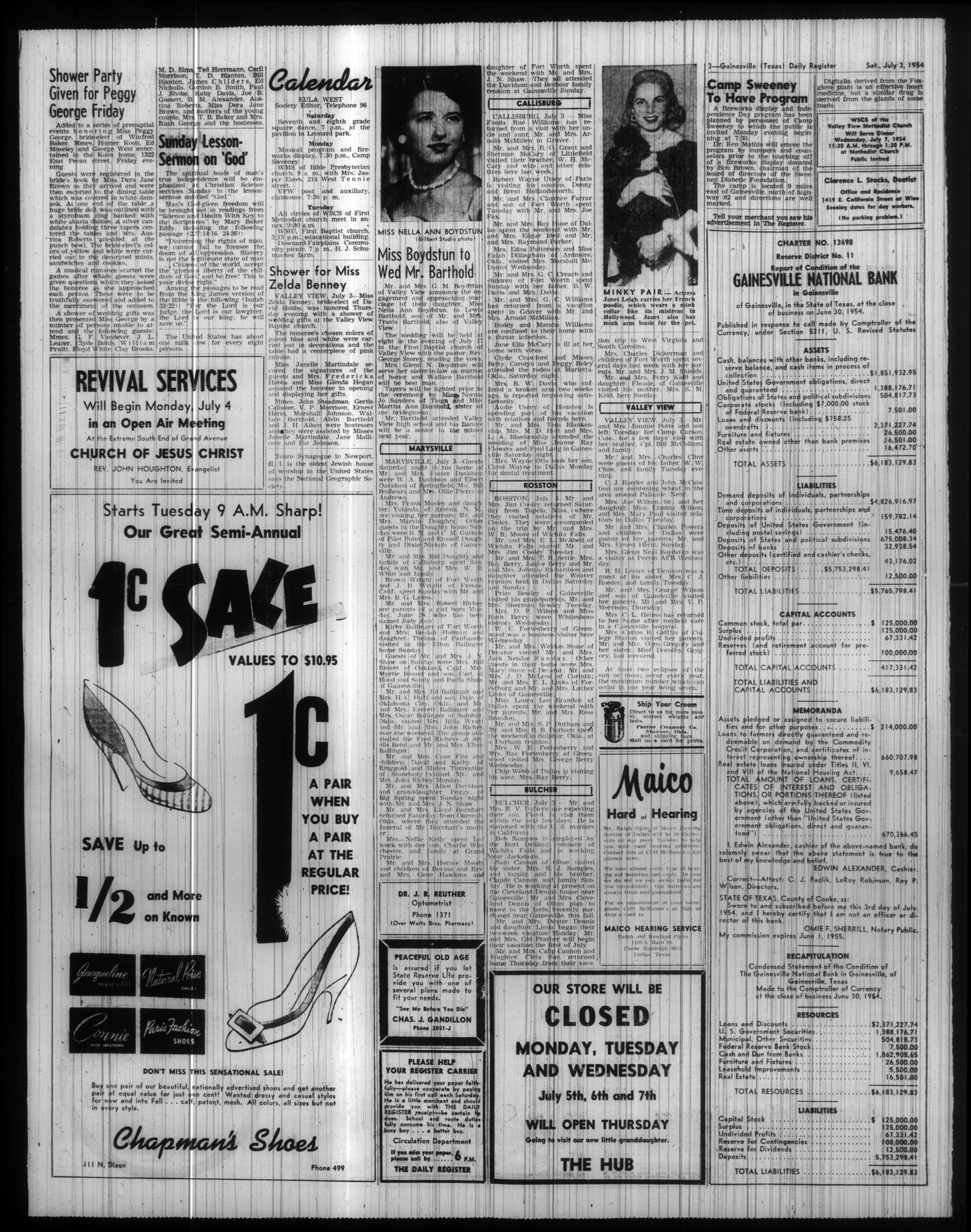 Gainesville Daily Register and Messenger (Gainesville, Tex.), Vol. 64, No. 264, Ed. 1 Saturday, July 3, 1954
                                                
                                                    [Sequence #]: 3 of 8
                                                