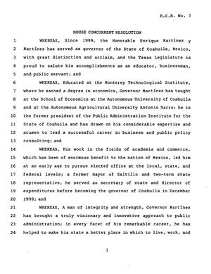 78th Texas Legislature, Third Called Session, House Concurrent Resolution 7