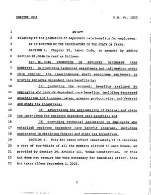 78th Texas Legislature, Regular Session, House Bill 1020, Chapter 1038