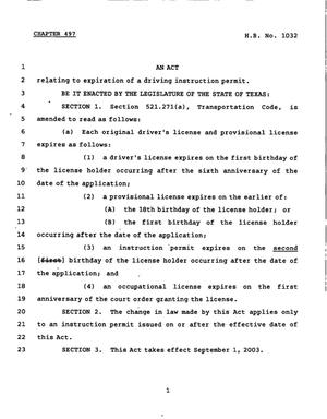 78th Texas Legislature, Regular Session, House Bill 1032, Chapter 497