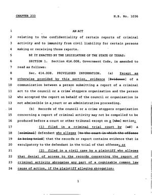 78th Texas Legislature, Regular Session, House Bill 1036, Chapter 233
