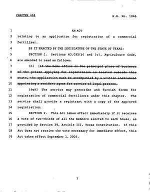 78th Texas Legislature, Regular Session, House Bill 1046, Chapter 498