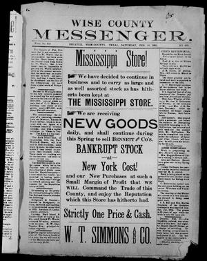 Primary view of object titled 'Wise County Messenger. (Decatur, Tex.), No. 410, Ed. 1 Saturday, February 18, 1893'.