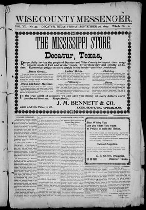 Wise County Messenger. (Decatur, Tex.), Vol. 20, No. 39, Ed. 1 Friday, September 29, 1899