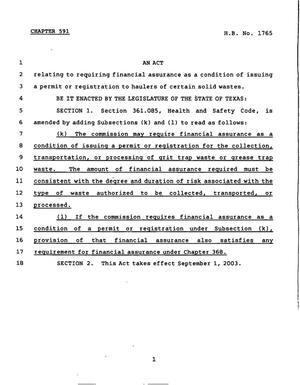 78th Texas Legislature, Regular Session, House Bill 1765, Chapter 591