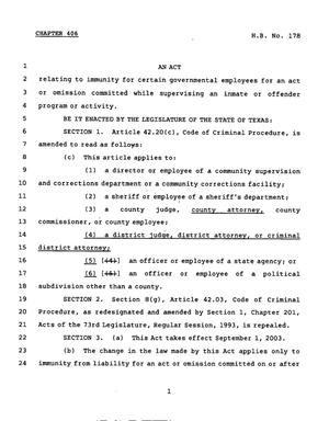 78th Texas Legislature, Regular Session, House Bill 178, Chapter 406