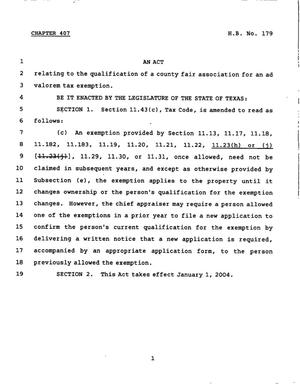78th Texas Legislature, Regular Session, House Bill 179, Chapter 407
