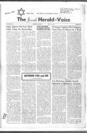 Primary view of object titled 'The Jewish Herald-Voice (Houston, Tex.), Vol. 56, No. 18, Ed. 1 Thursday, July 27, 1961'.