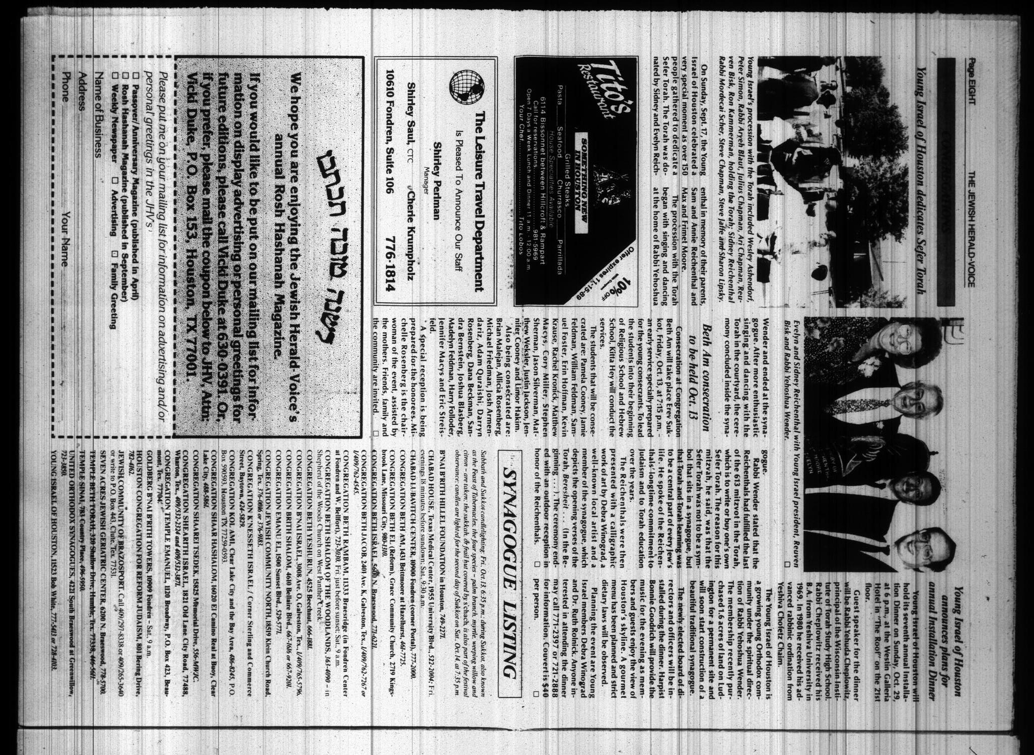 Jewish Herald-Voice (Houston, Tex.), Vol. 81, No. 28, Ed. 1 Thursday, October 12, 1989
                                                
                                                    [Sequence #]: 8 of 32
                                                