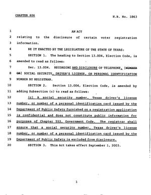 78th Texas Legislature, Regular Session, House Bill 1863, Chapter 606