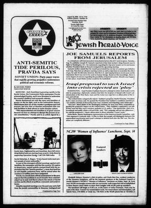 Primary view of object titled 'Jewish Herald-Voice (Houston, Tex.), Vol. 82, No. 20, Ed. 1 Thursday, August 16, 1990'.