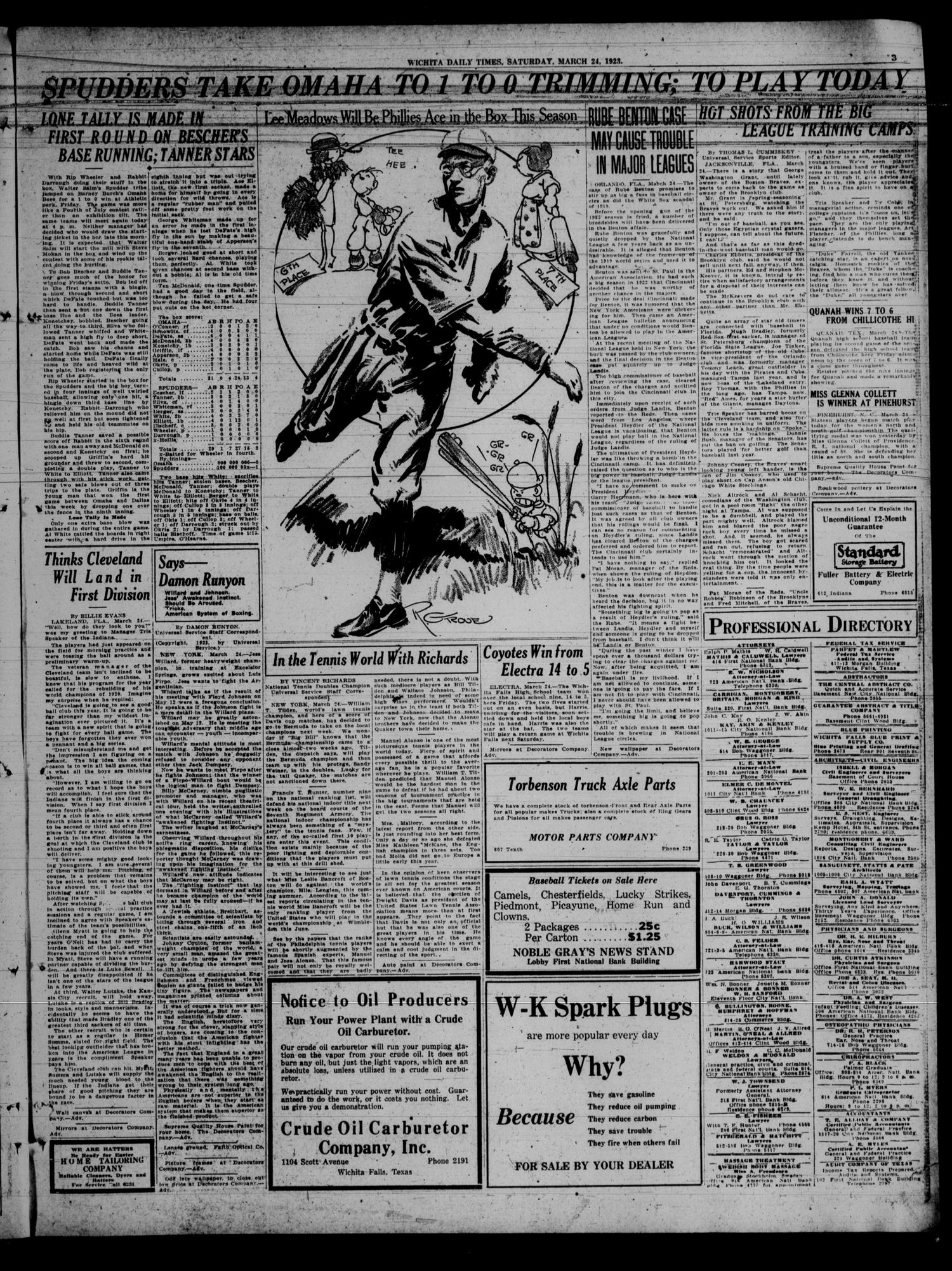 Wichita Daily Times (Wichita Falls, Tex.), Vol. 16, No. 285, Ed. 1 Saturday, March 24, 1923
                                                
                                                    [Sequence #]: 3 of 8
                                                