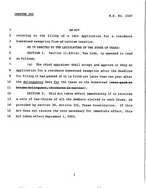78th Texas Legislature, Regular Session, House Bill 2147, Chapter 650