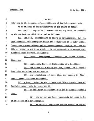 78th Texas Legislature, Regular Session, House Bill 2185, Chapter 1098