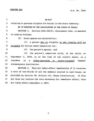 78th Texas Legislature, Regular Session, House Bill 2562, Chapter 684