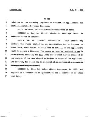 78th Texas Legislature, Regular Session, House Bill 295, Chapter 186