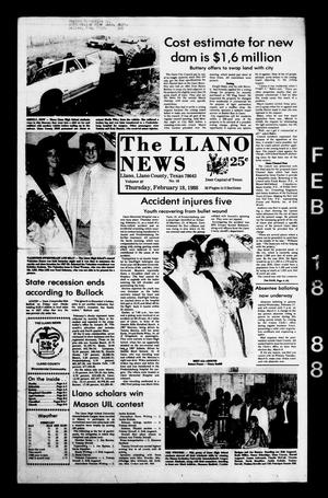 Primary view of object titled 'The Llano News (Llano, Tex.), Vol. 97, No. 16, Ed. 1 Thursday, February 18, 1988'.