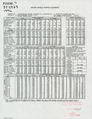 Summary of Single Vehicle Involved Accidents in the State of Texas for Calendar Year 1996