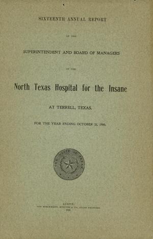 Primary view of object titled 'North Texas Hospital for the Insane Annual Report: 1900'.