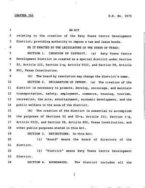 Primary view of object titled '78th Texas Legislature, Regular Session, House Bill 3575, Chapter 765'.