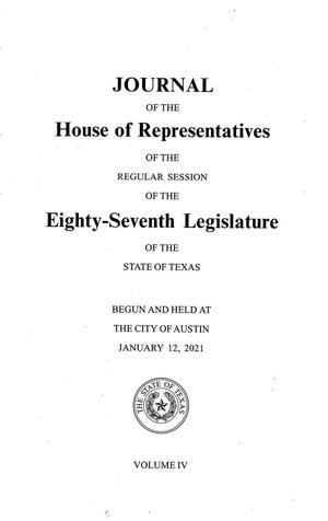 Primary view of object titled 'Journal of the House of Representatives of the Regular Session of the Eighty-Seventh Legislature of the State of Texas, Volume 4'.